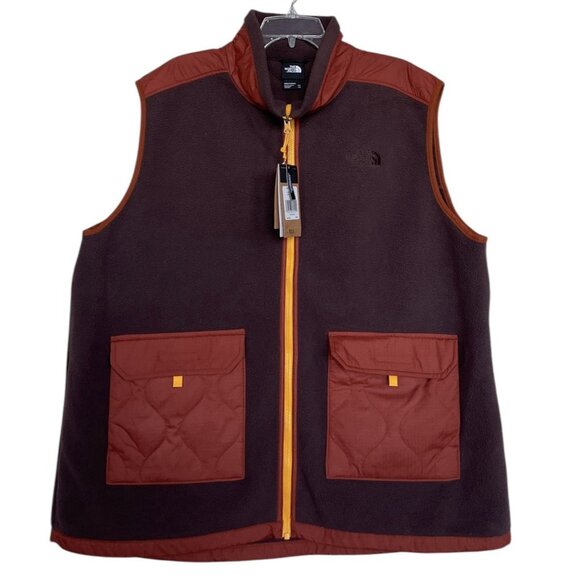 The North Face Mens Size XXL 2XL Royal Arch Vest Full Zip 2-Pocket Brown Orange